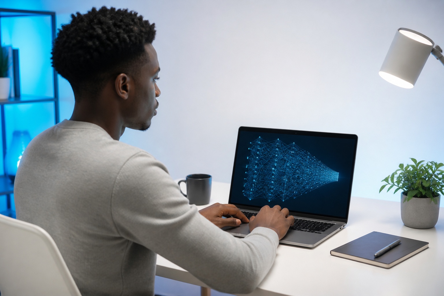 AI workspace with laptop