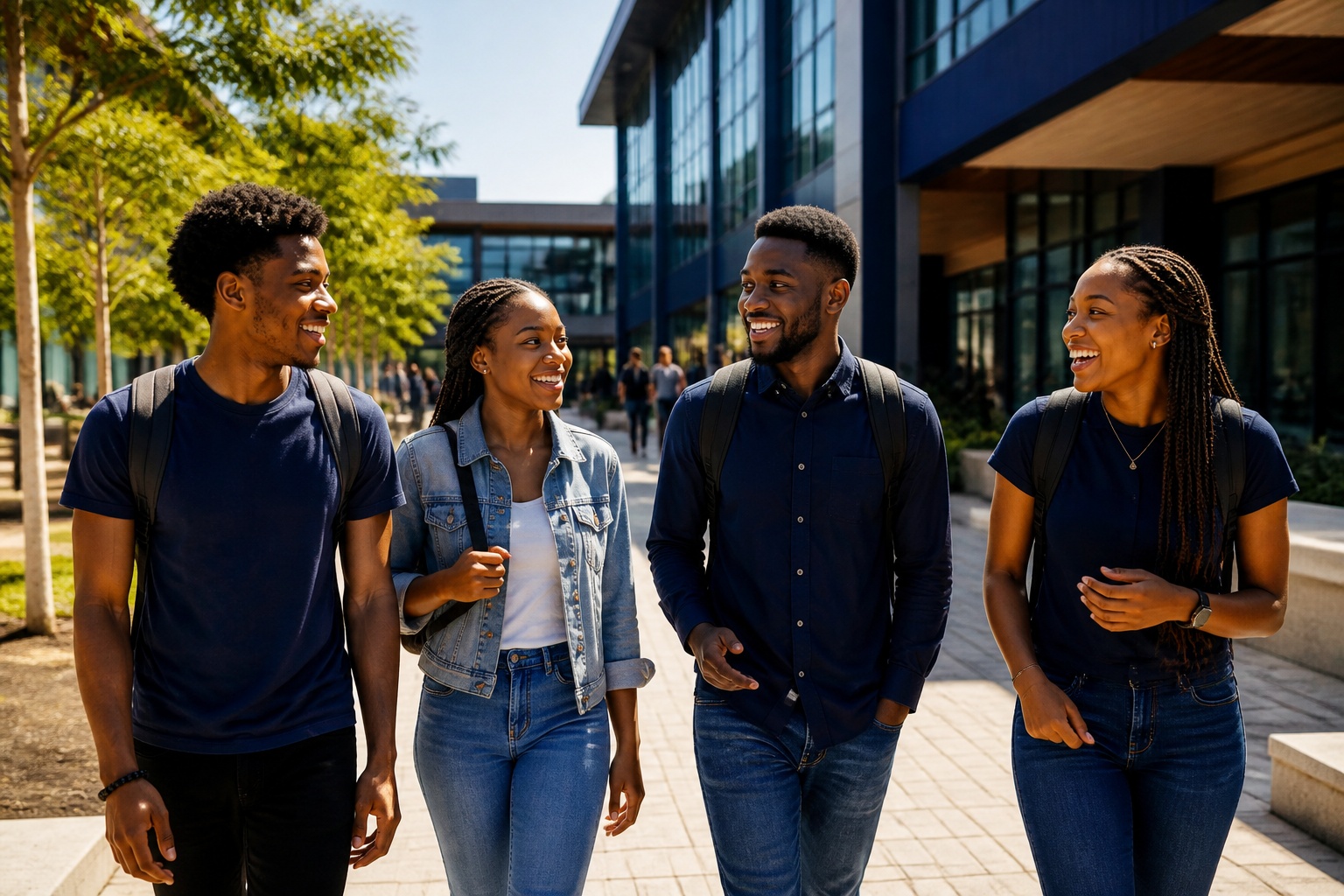 Graduate students celebrating on a university campus